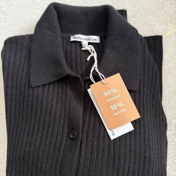 Reformation Black Fantino Cashmere Collared Cardigan - Small - Picture 7 of 8